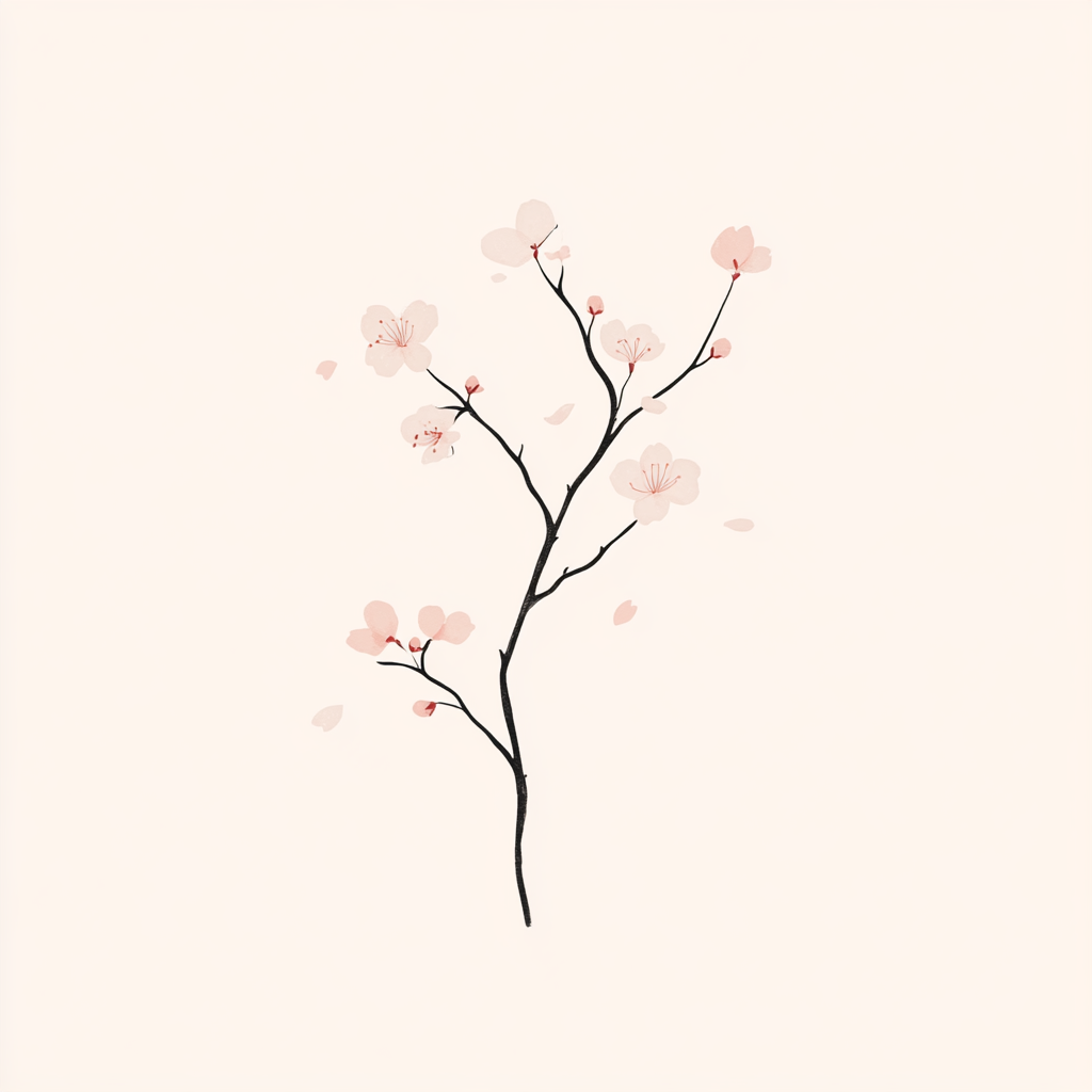 A delicate, modern sakura branch logo for candles.