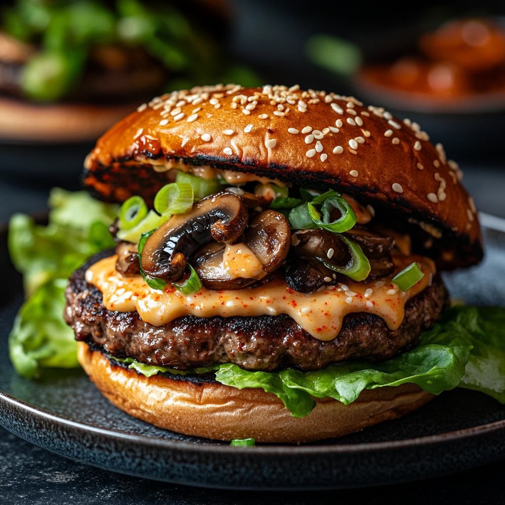 A delicious Korean burger with special toppings.