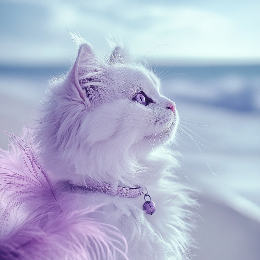 A detailed furry cat with purple feathers