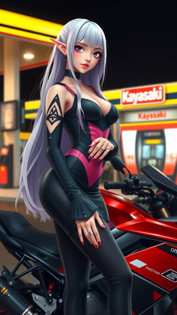 A detailed image of dark elf girl on bike