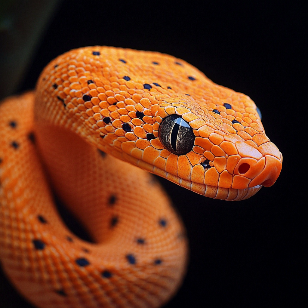 A detailed photo of an orange snake.