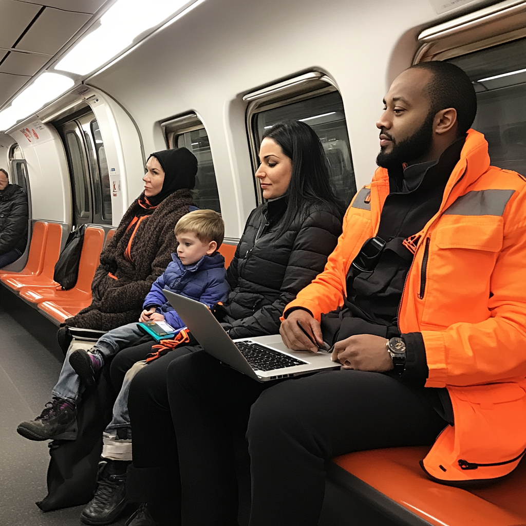 A diverse group of people on underground train