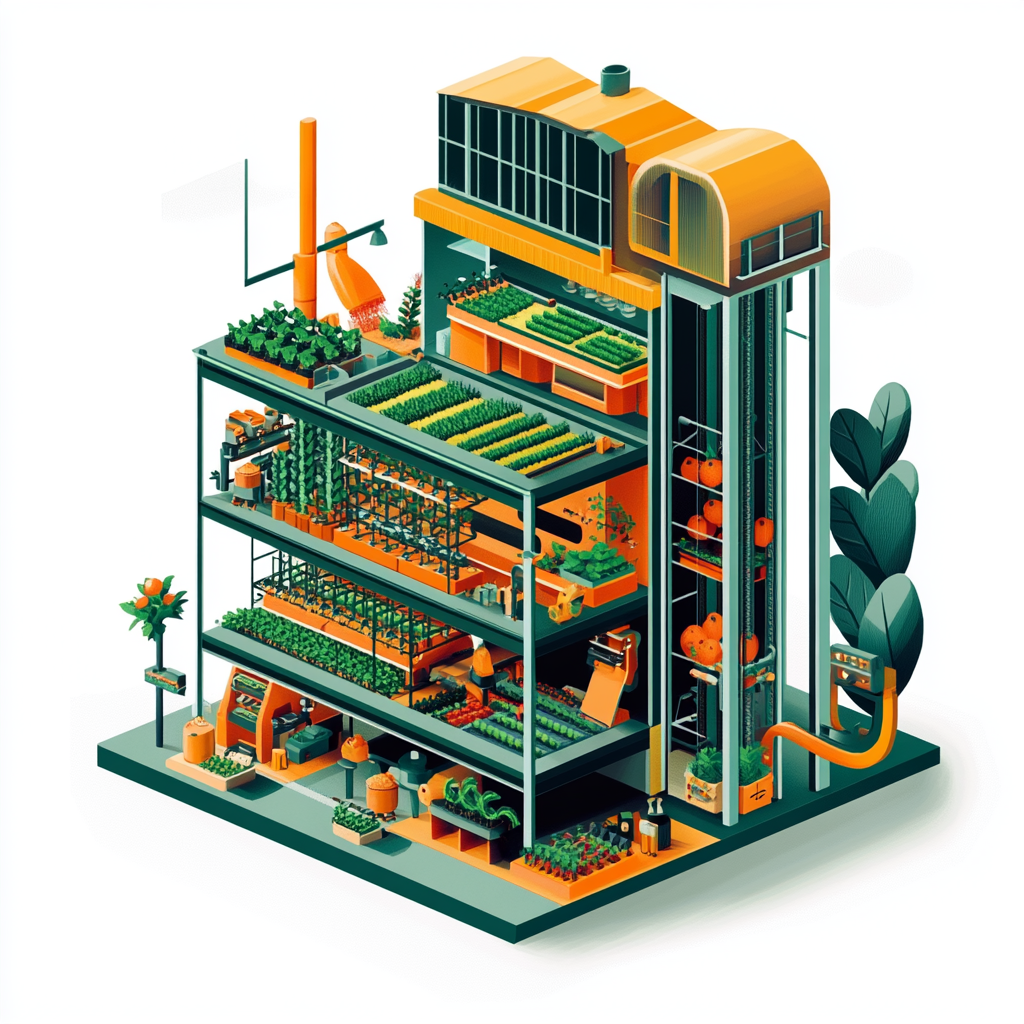 A dollhouse warehouse with vertical farming equipment