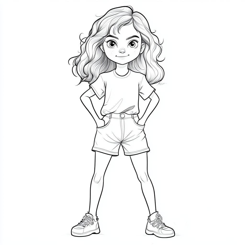 A drawing of a girl for coloring book