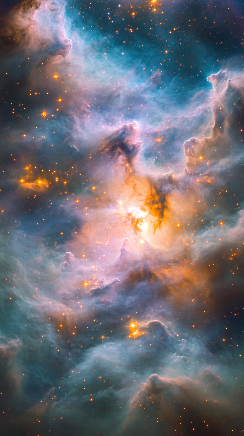 A dreamy, pastel nebula twinkling in the sky