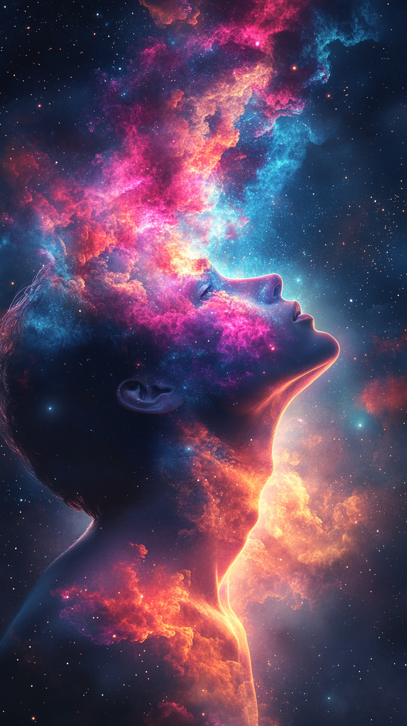 A dreamy image of person connecting with universe.