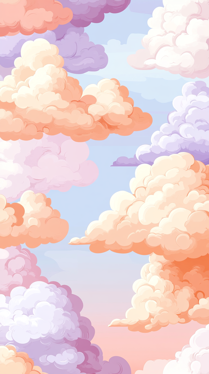 A dreamy pastel sky with fluffy clouds