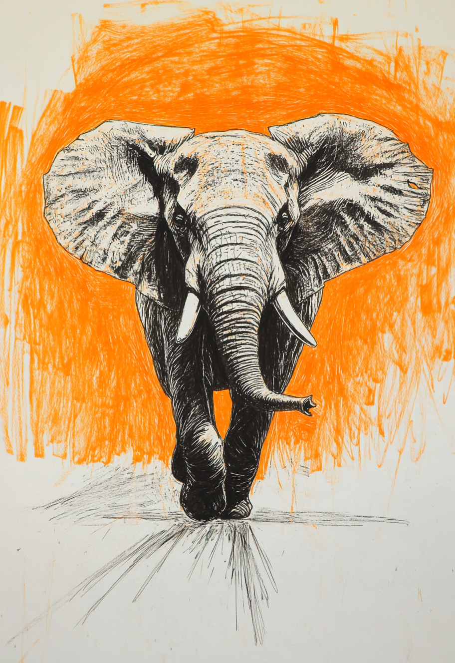 A elephant running on the savanna in sketch style.