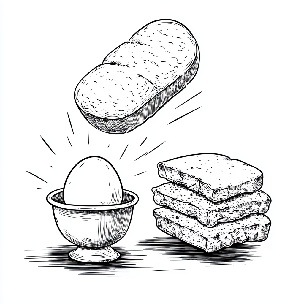 A falling bread and egg in cup, Coloring Book