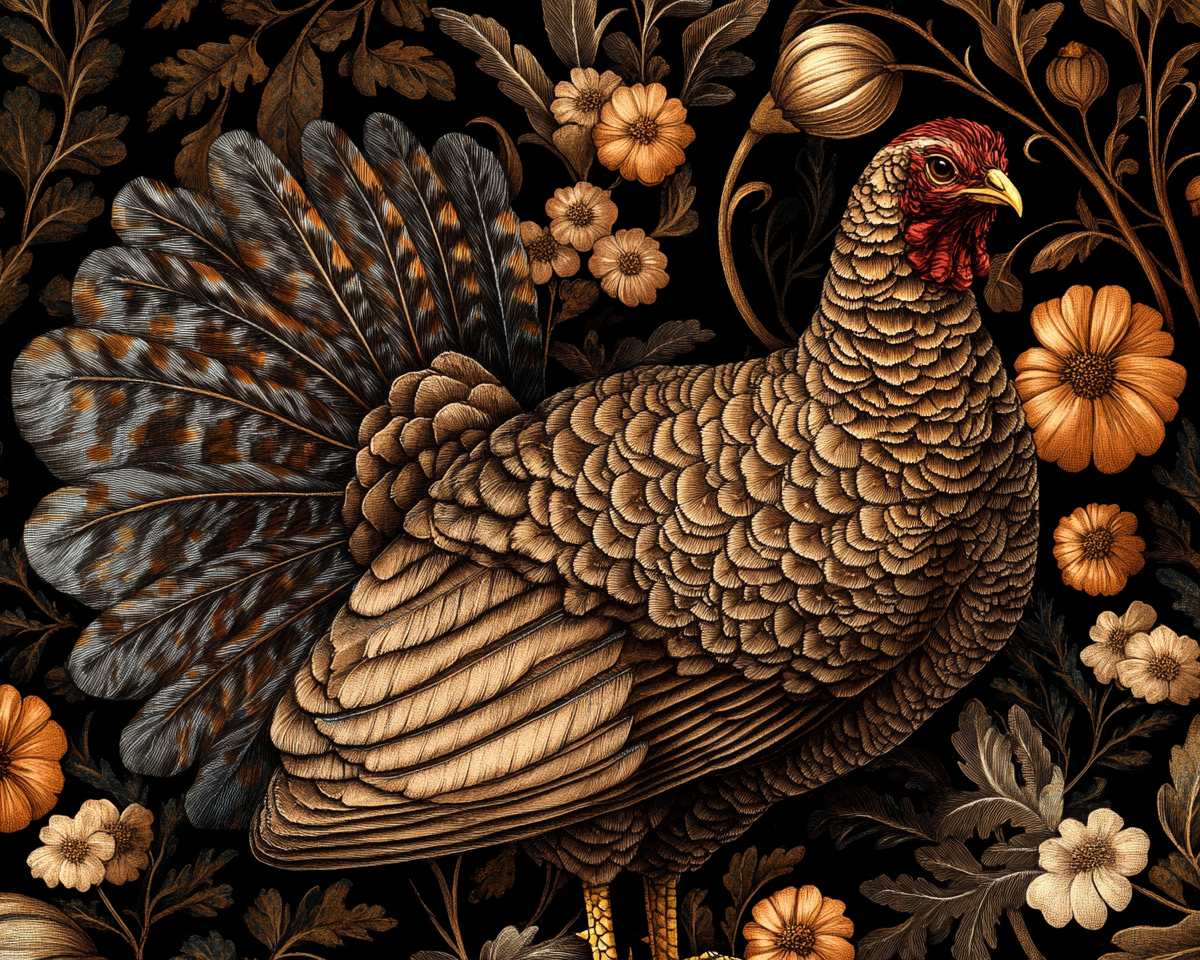 A fancy Thanksgiving turkey with fancy patterns.