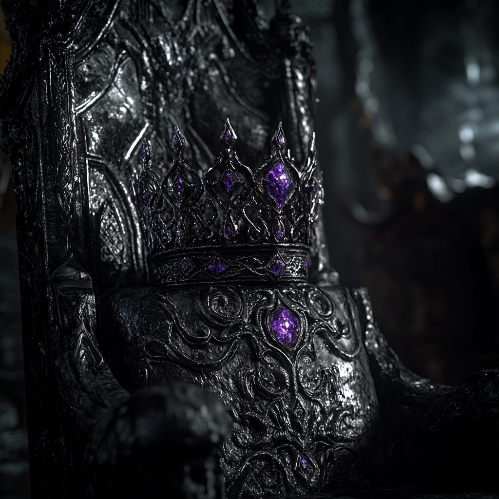 A fancy crown with purple and grey gemstones.