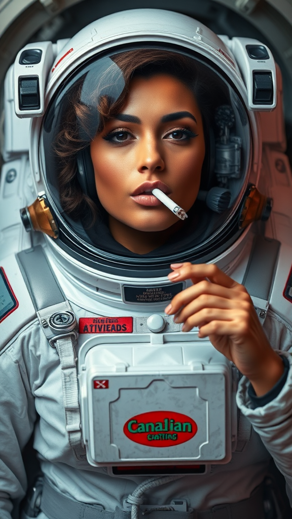 A female Canadian astronaut with brown skin smoking.