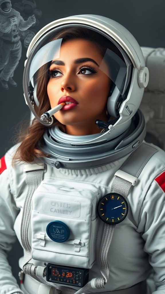 A female astronaut from Canada smoking in space.