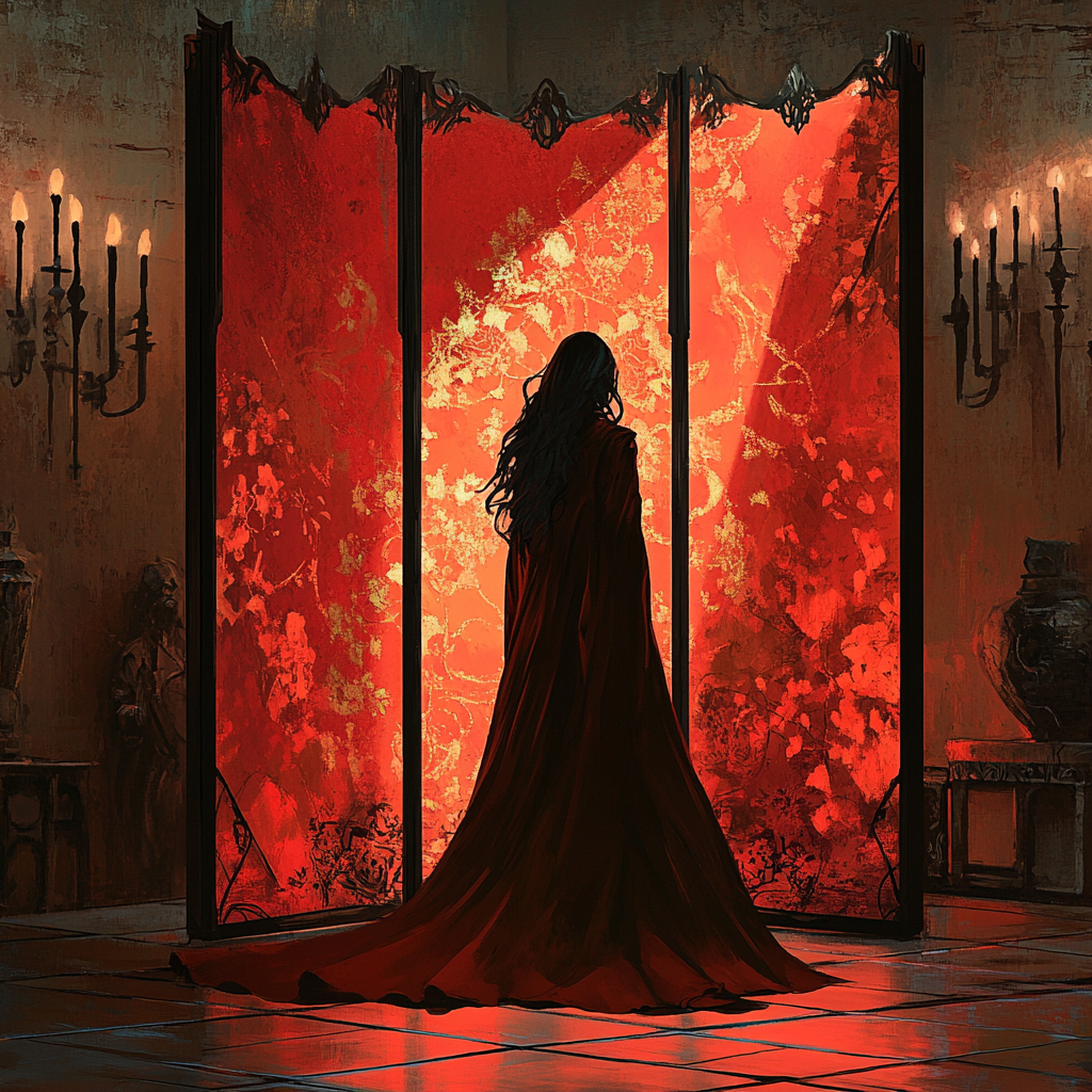 A female silhouette in a fantasy room