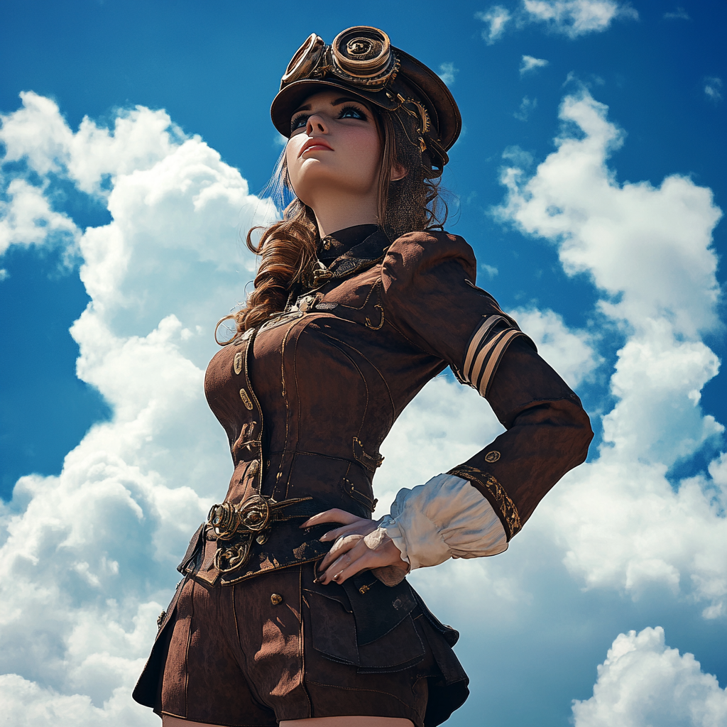 A female steampunk sailor in dramatic pose -v6.1