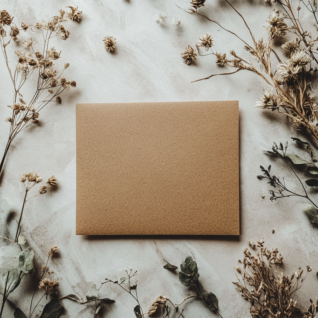 A flat lay of a greeting card