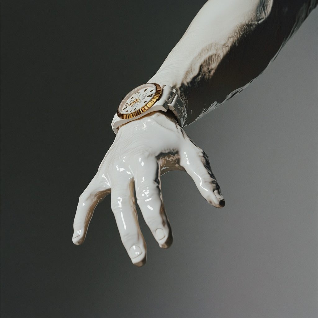 A floating hand with Rolex watch in studio