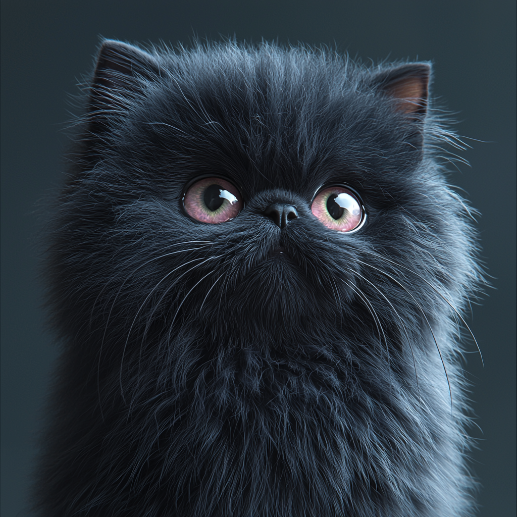 A fluffy black cat with a calm face