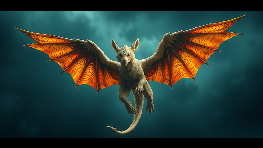 A flying mythical creature with two wings.