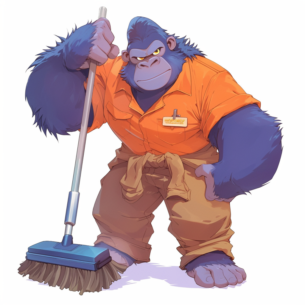 A friendly gorilla cleaning company worker in Zootopia.