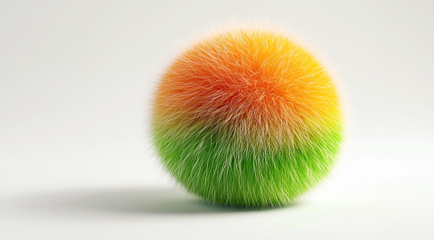 A furry orange and green sphere in 3D