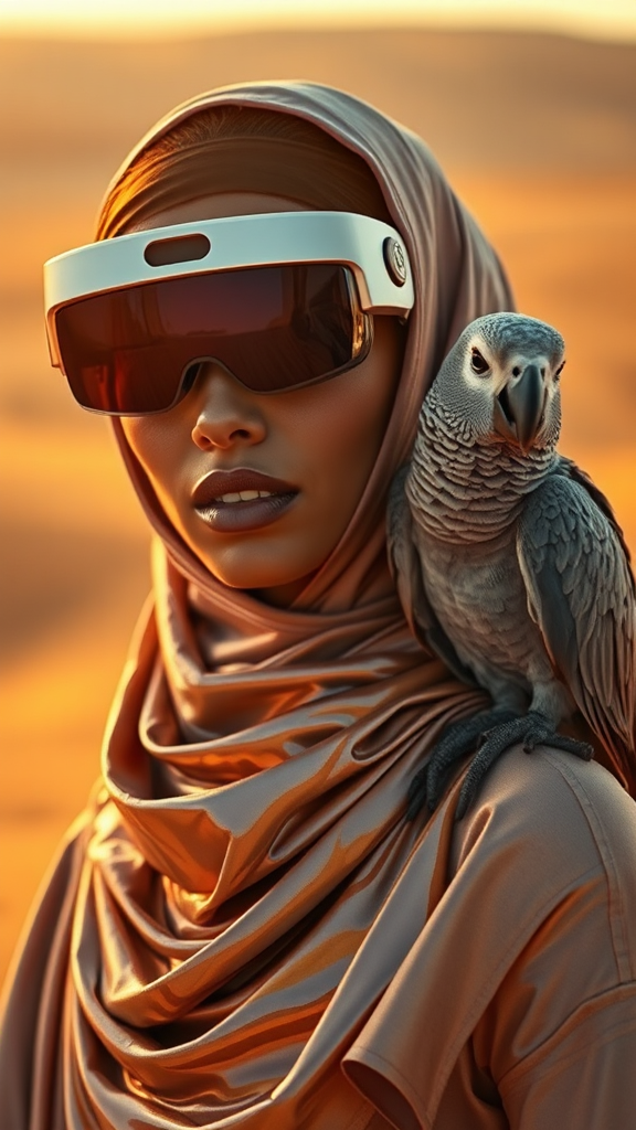 A futuristic Arab woman in 2580 Vogue editorial.