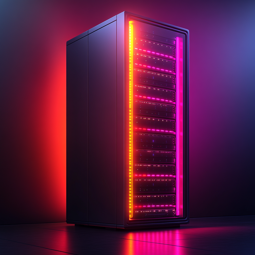 A futuristic data storage server rack in vibrant colors.