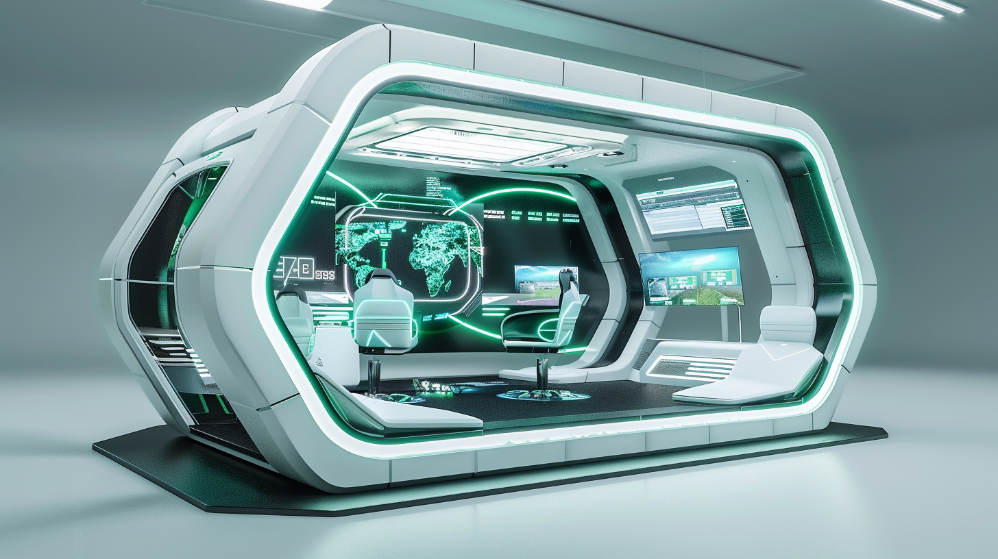 A futuristic police department booth engages visitors