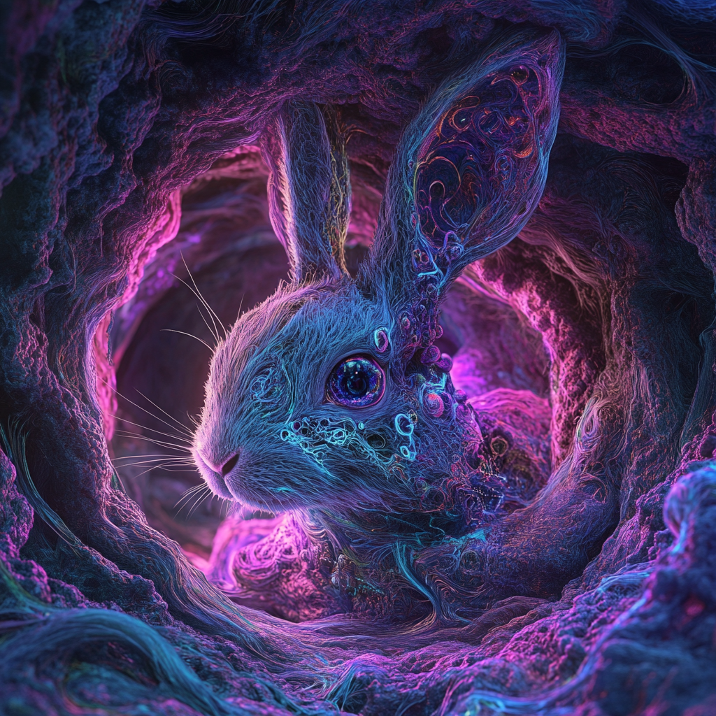 A futuristic rabbit in a trippy hole