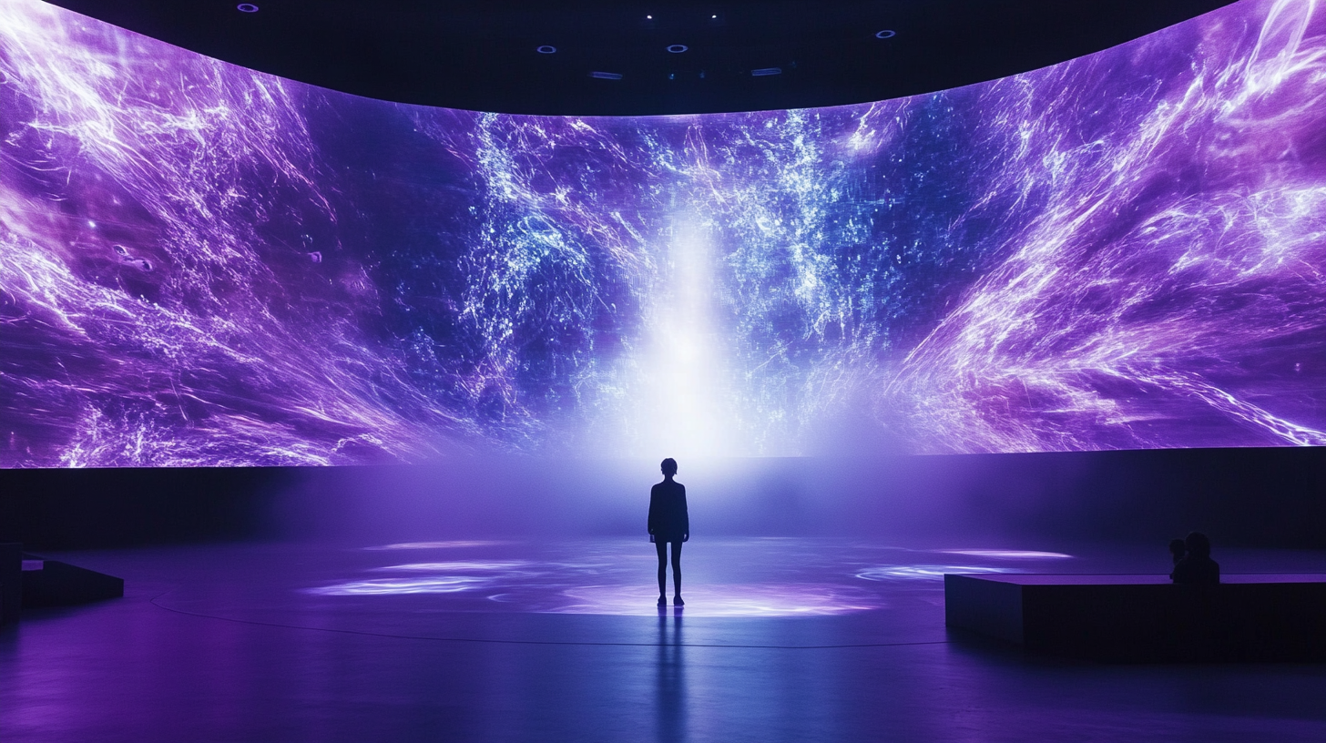 A futuristic stage with hologram beauty science show