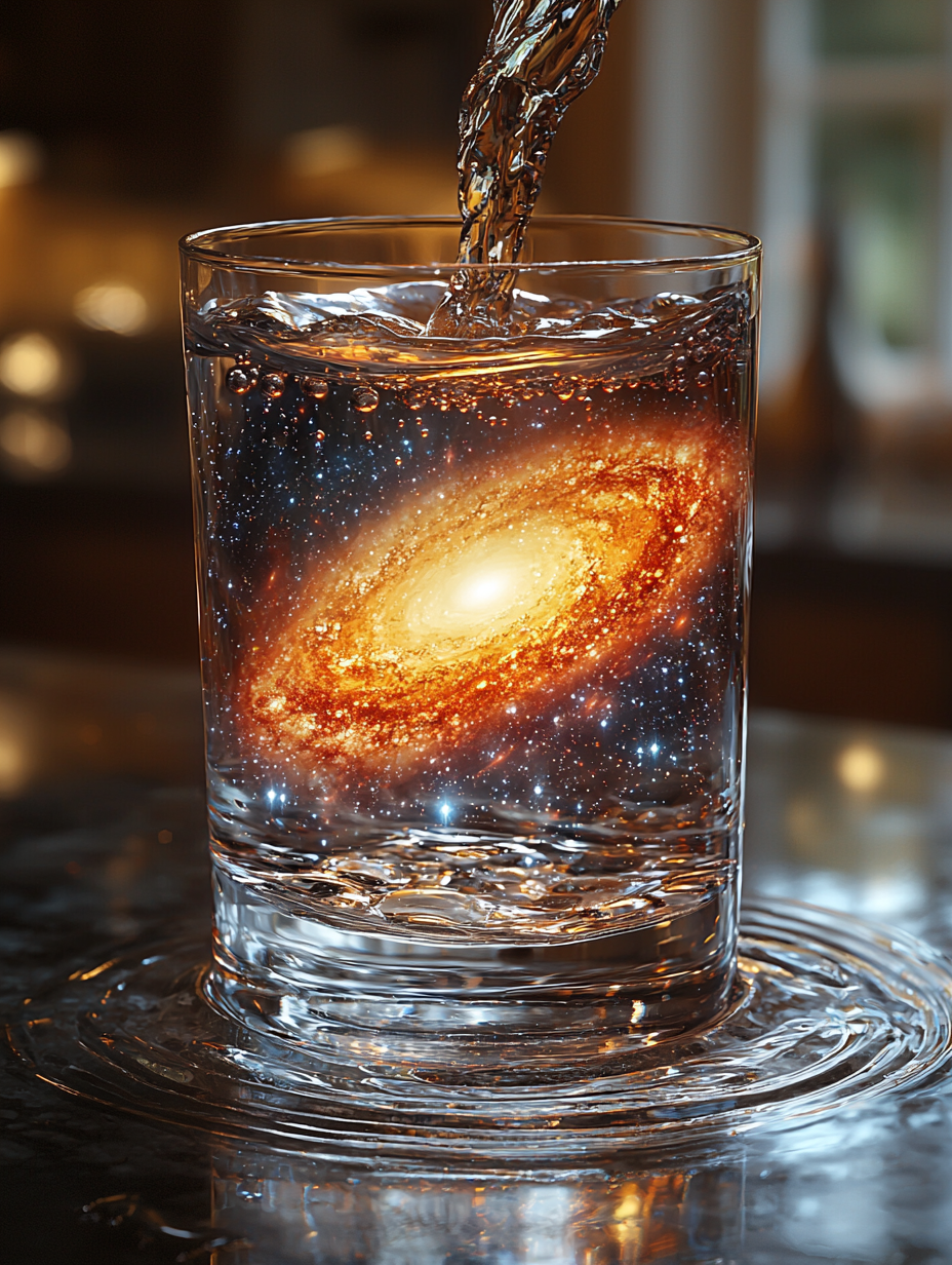 A galaxy in a glass, pouring universe within