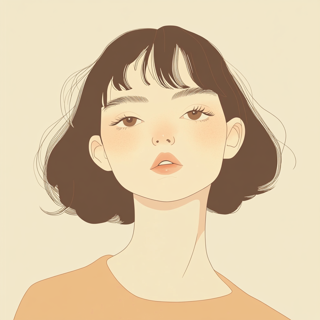 A gentle, shy face with minimalist style