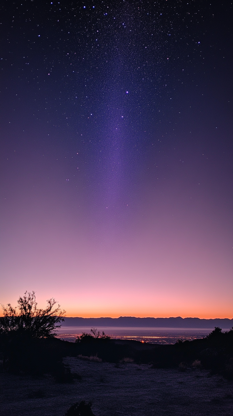 A gentle starry sky with pink, purple glow