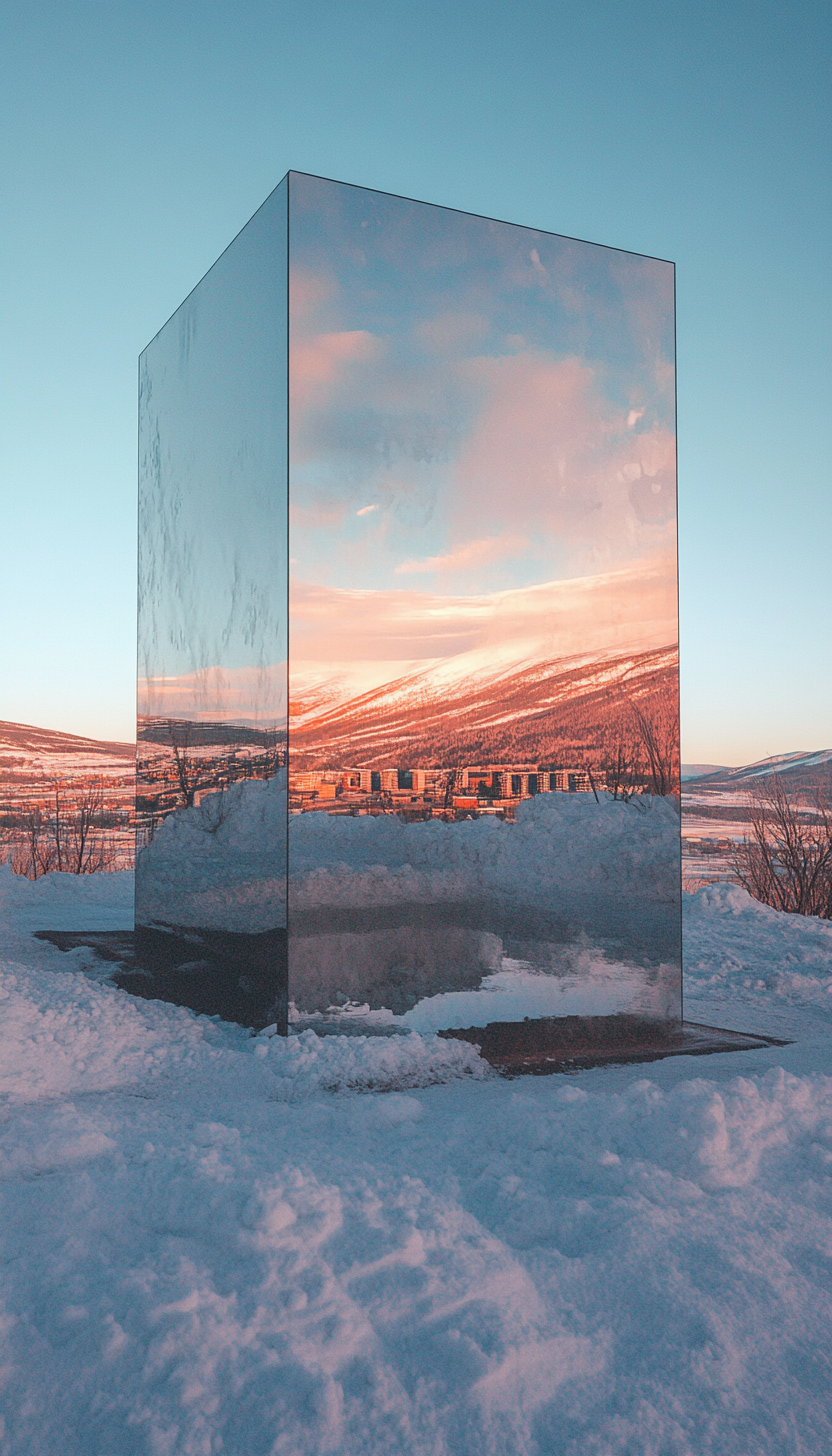 A giant glass box on building roof, Arctic view.