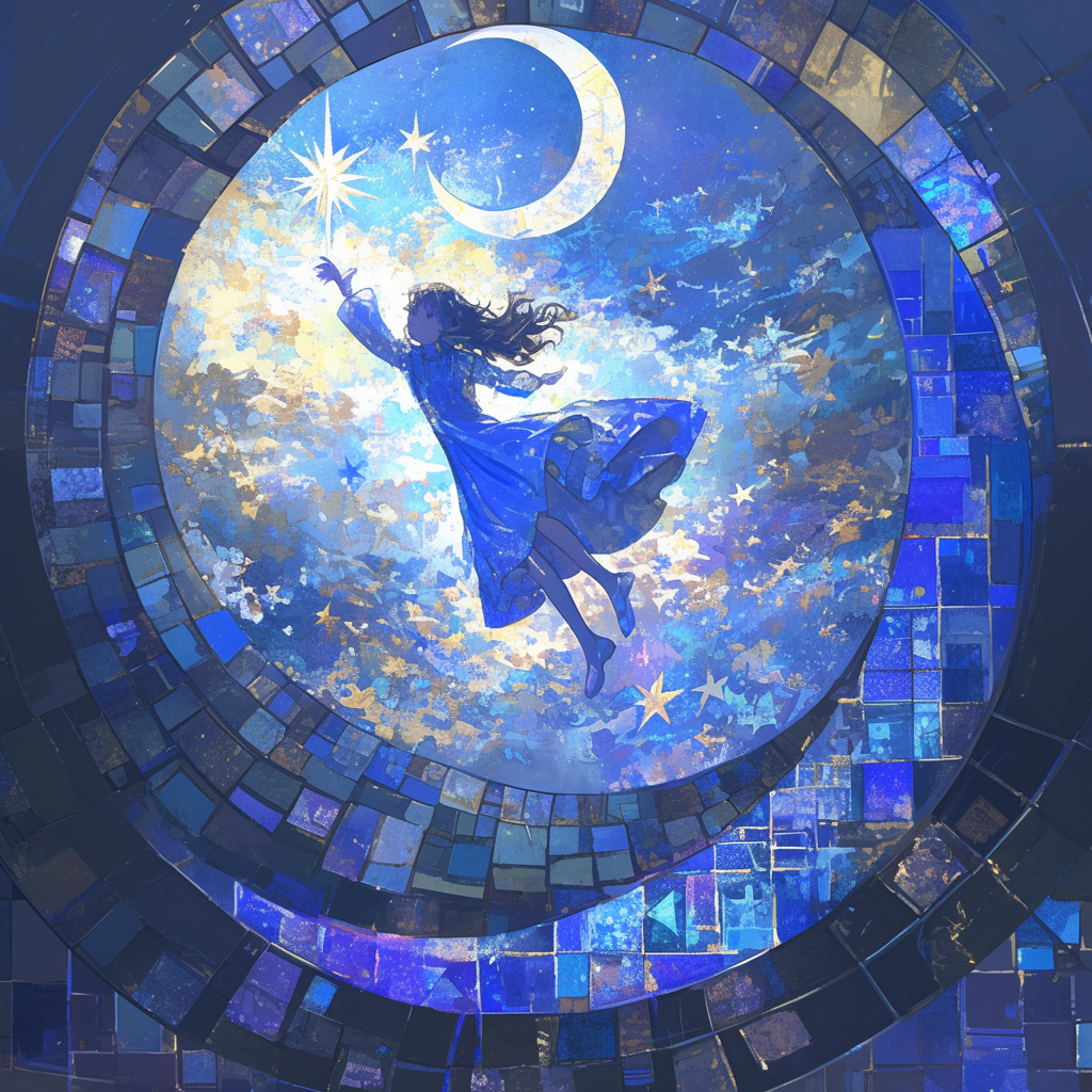 A girl dancing in a glass starlit sky.