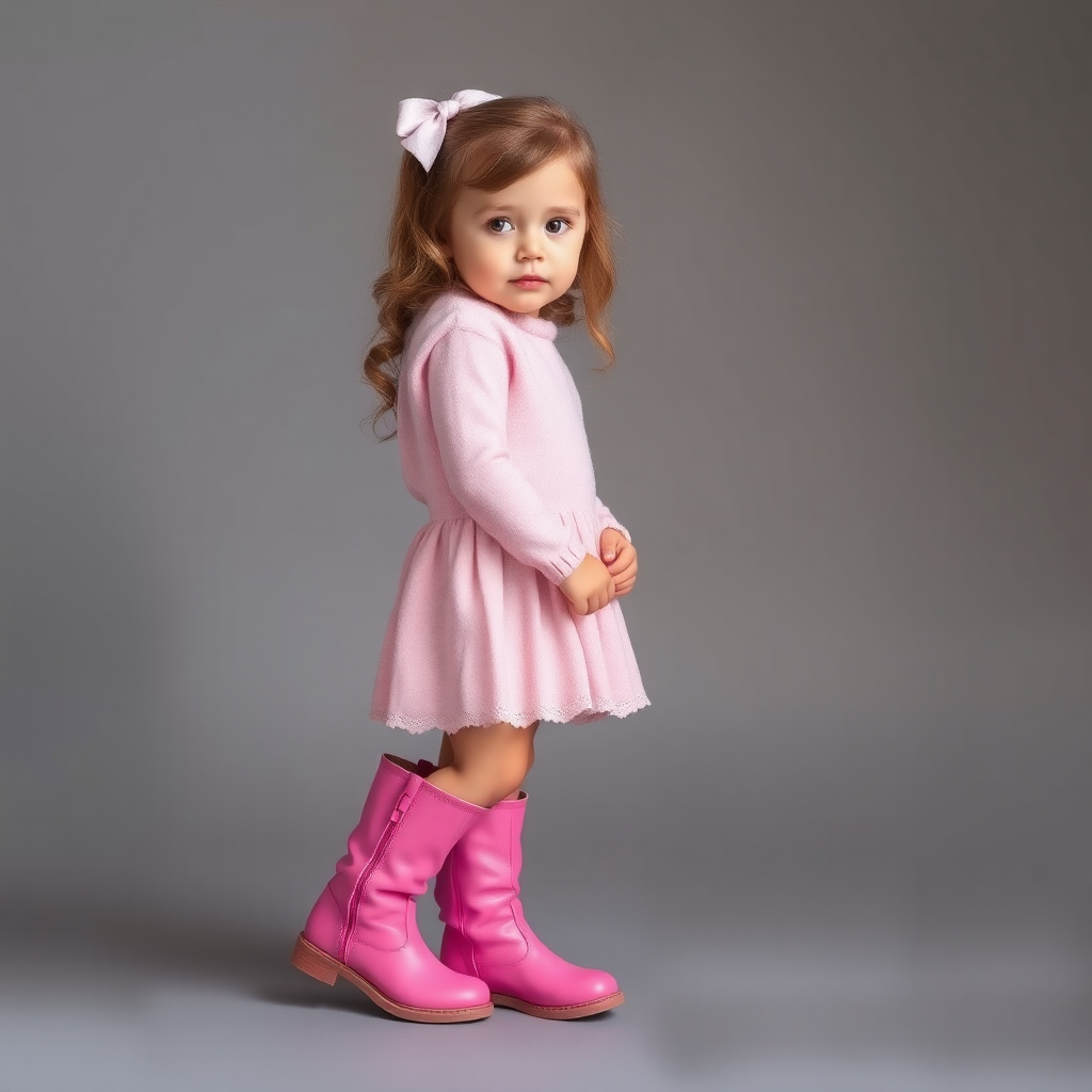 A girl in pink boots standing peacefully