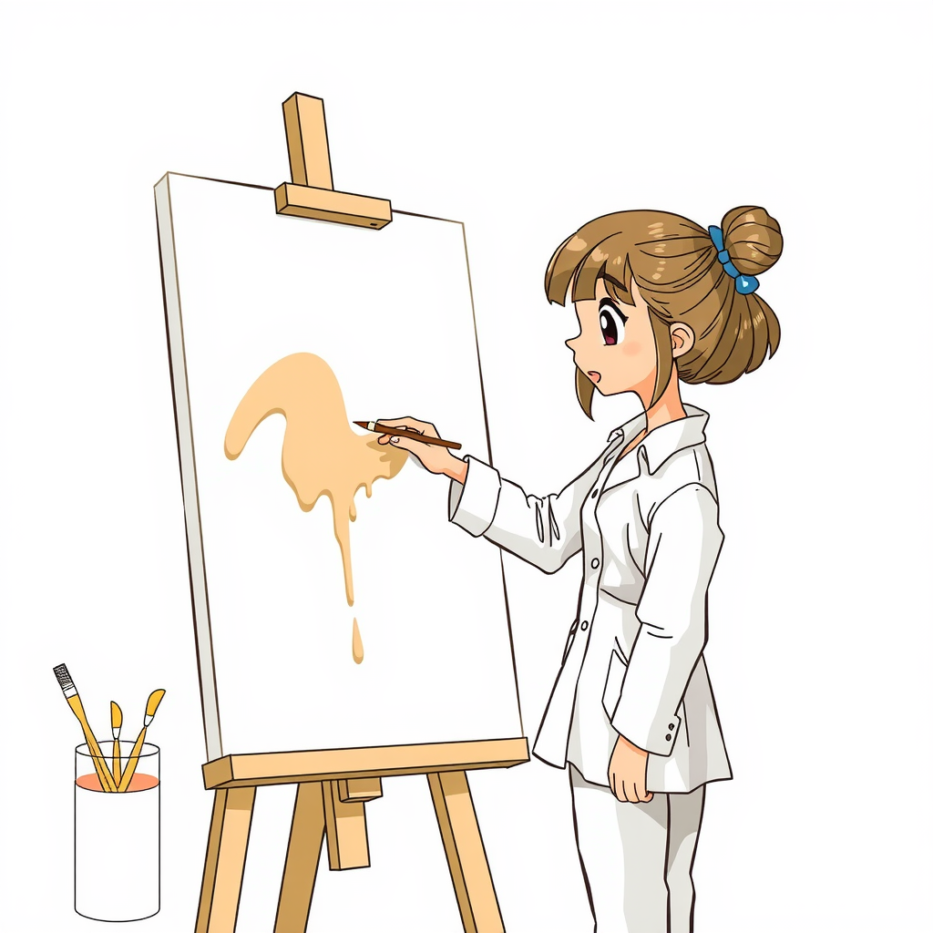 A girl painting in cartoon style illustration.