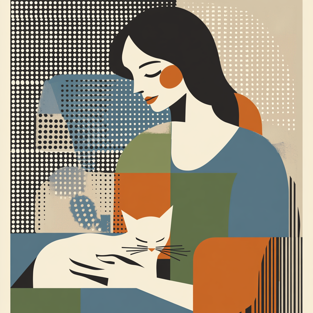 A girl playing with cat in detailed illustration