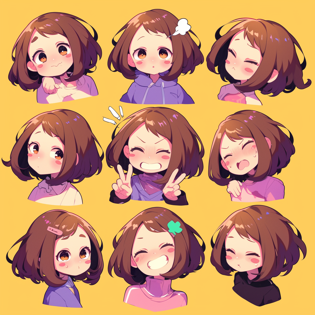 A girl with different expressions and poses