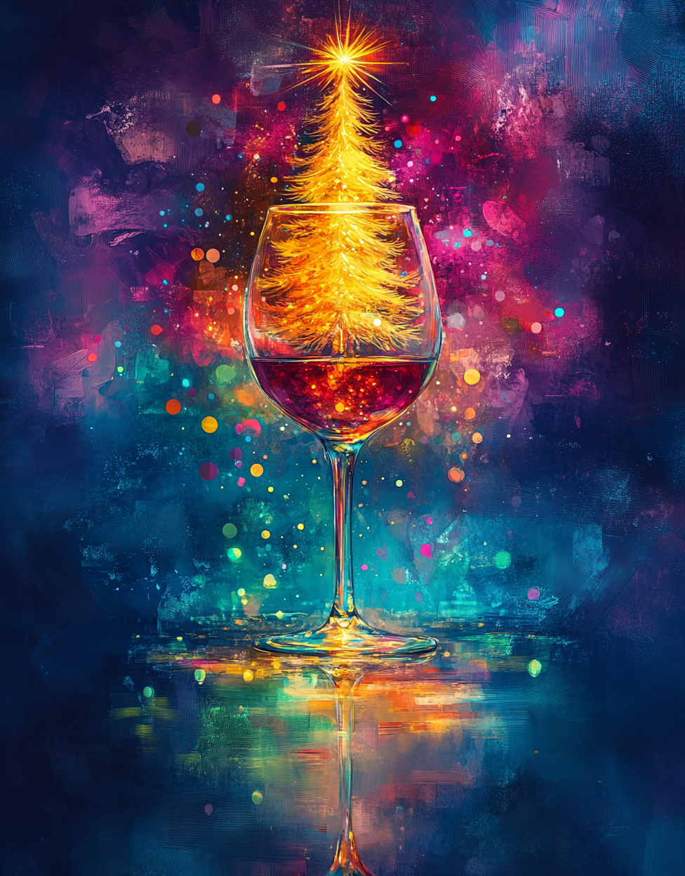 A glass of wine with Christmas tree stem