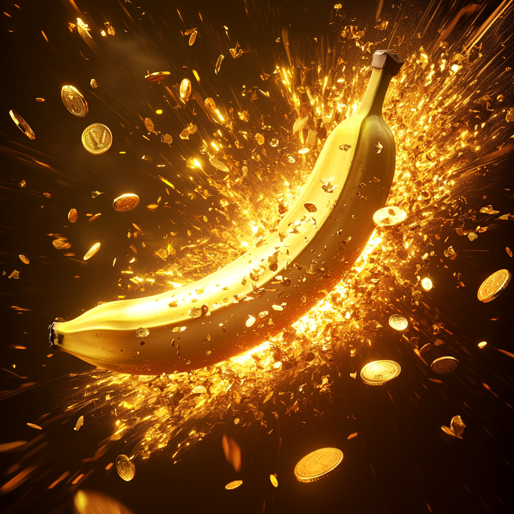 A golden banana pinata explodes with coins and gems