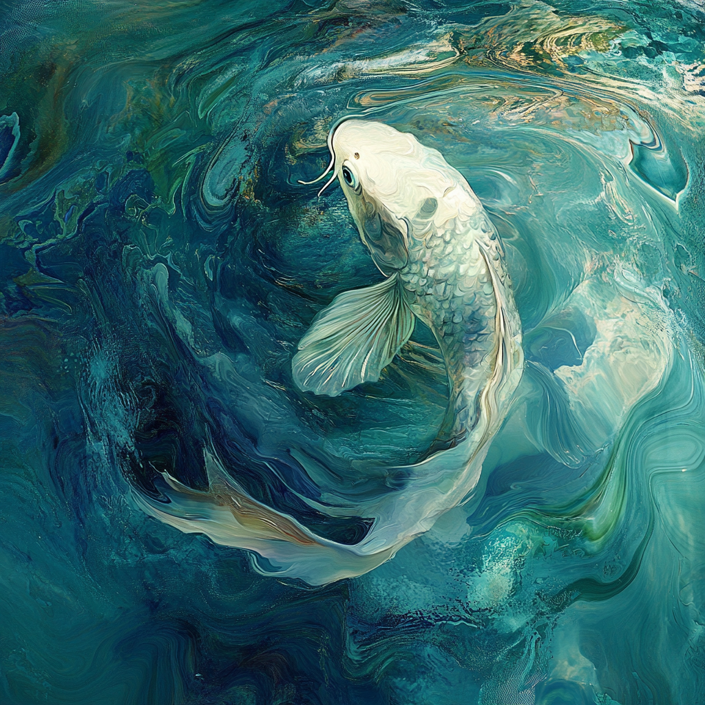 A graceful fish swims in mesmerizing ocean currents.