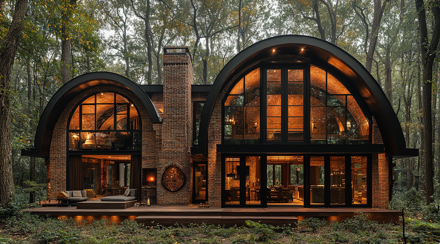 A grand house with brick walls in forest