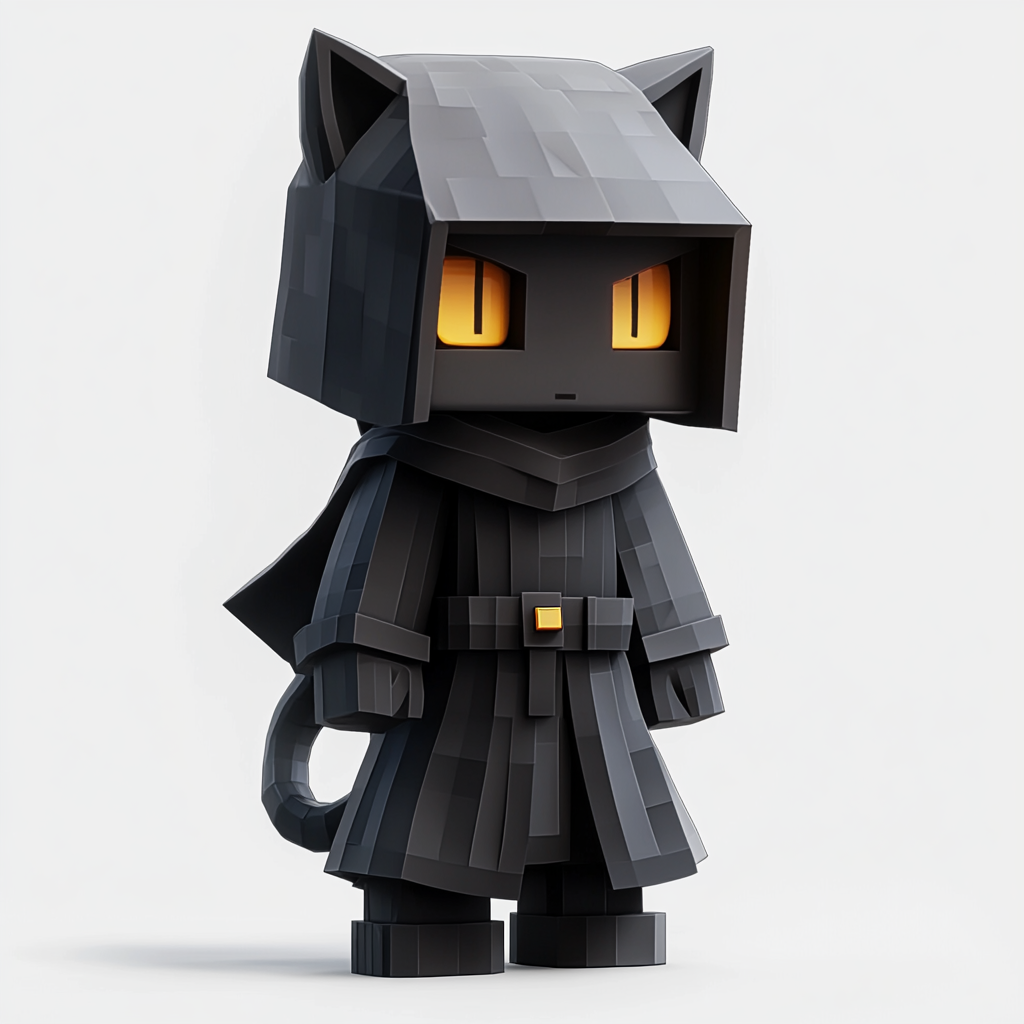 A gray cat in a robe walking in Minecraft