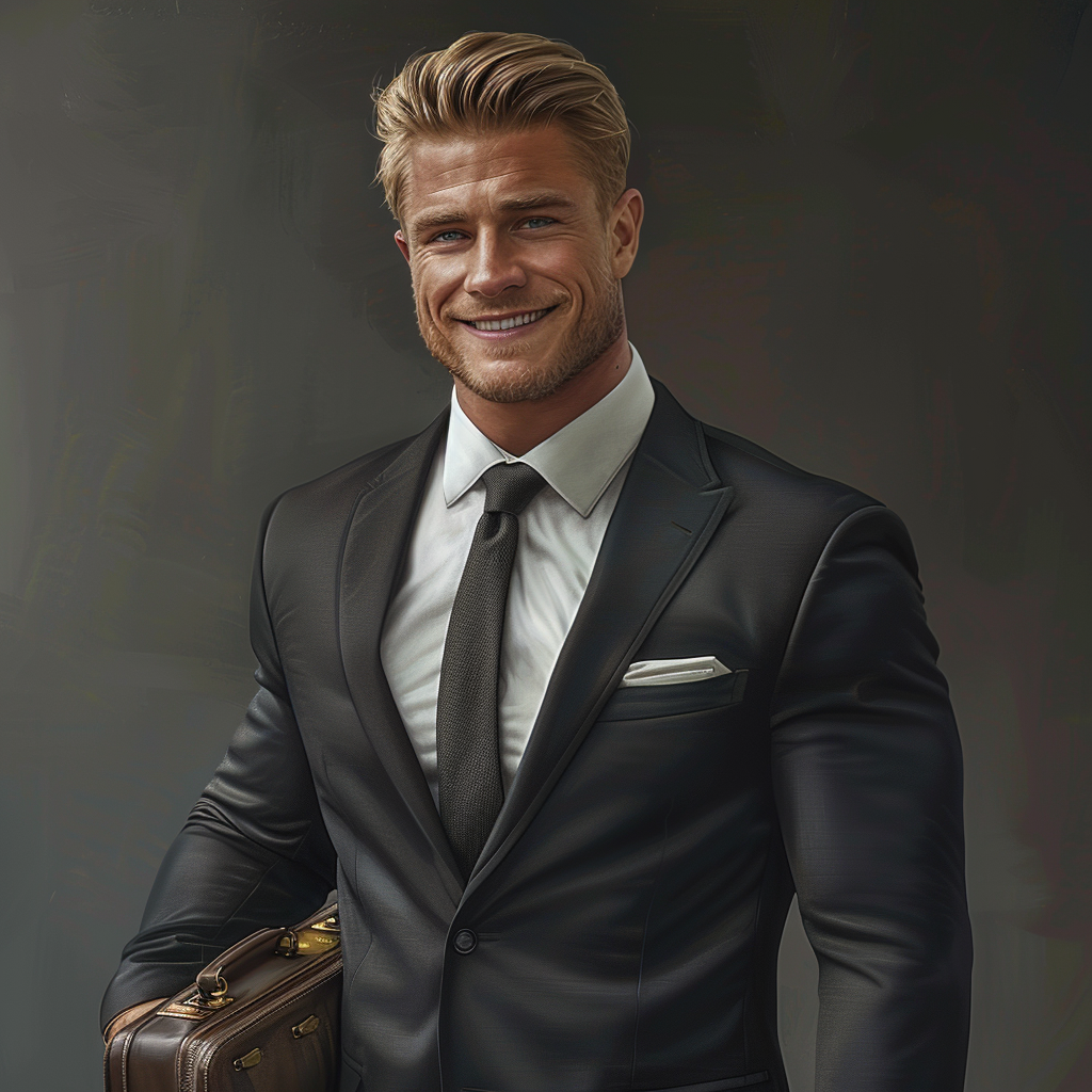 A handsome man in a suit smiles.