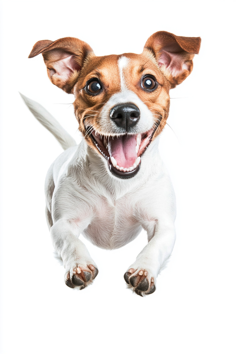 A happy Jack Russell dog jumping in air.