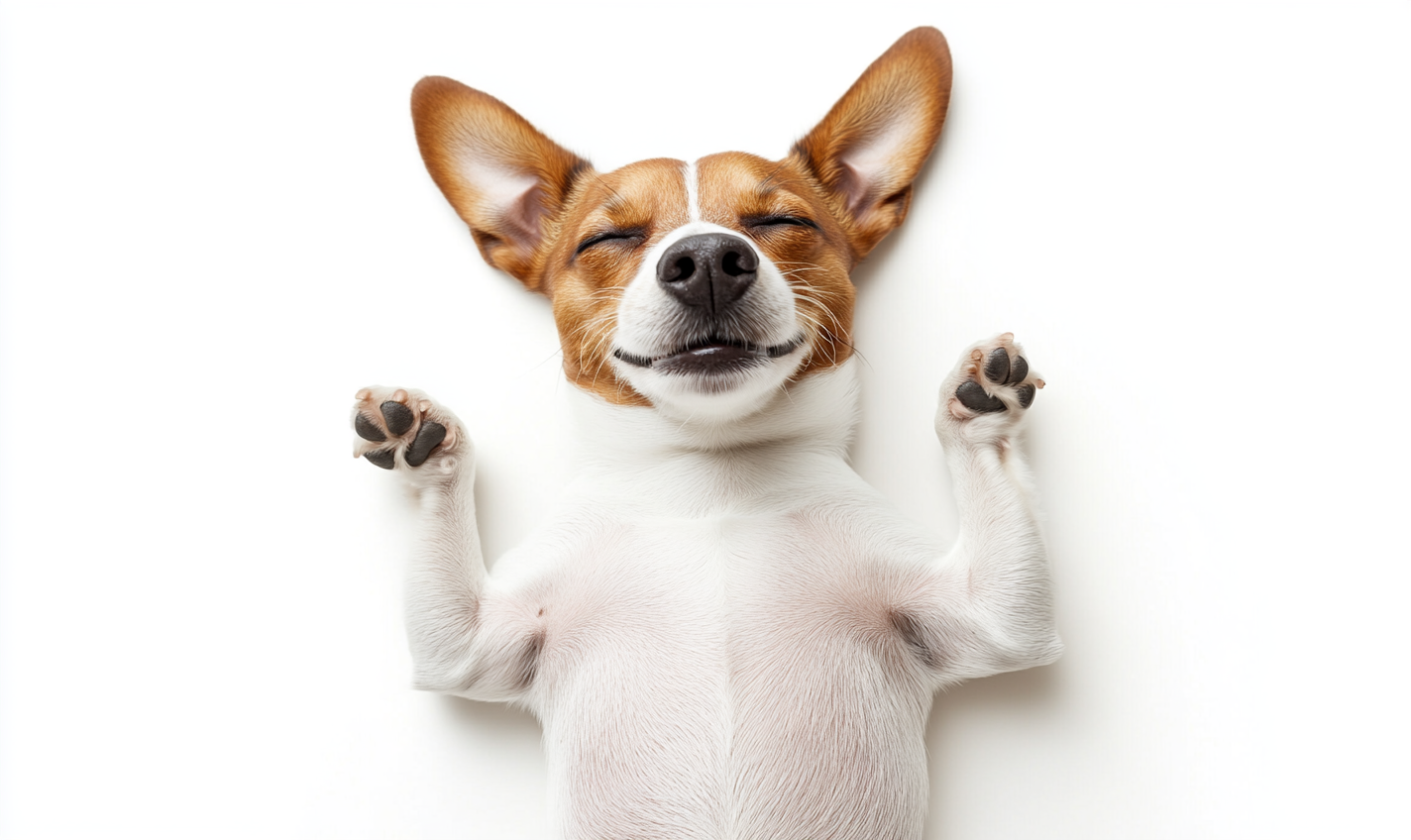 A happy Jack Russell dog lying down