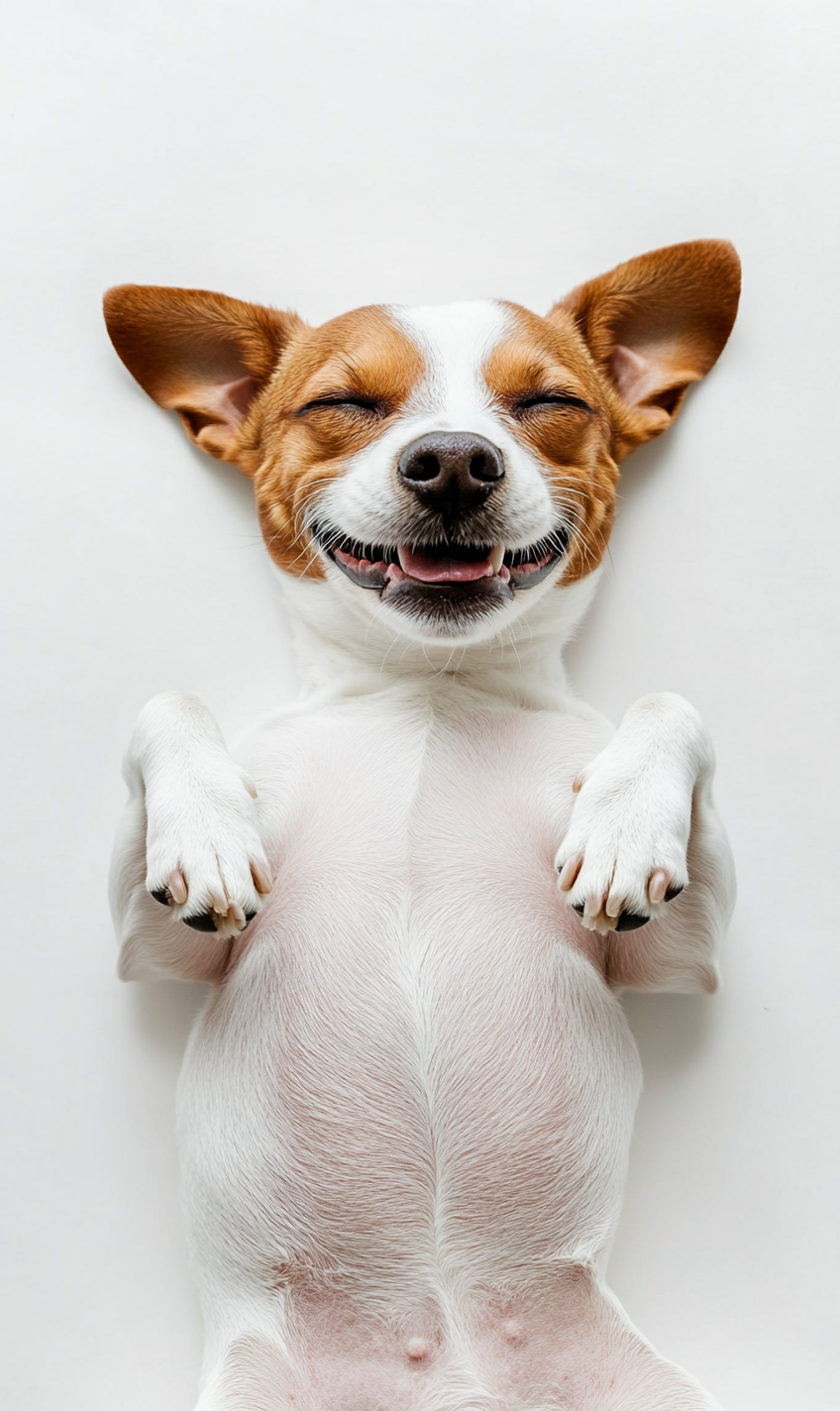 A happy Jack Russell dog lying on back