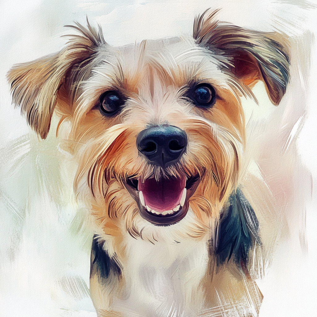 A happy adult dog painted in watercolor