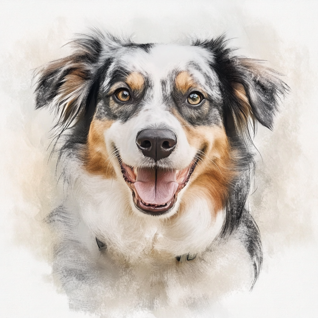 A happy dog's watercolor portrait with long strokes